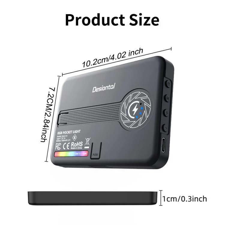 Desiontal iReal-X3 Slim RGB Fill Light 2500K-9000K Pocket LED Video Light (White) - Image 3