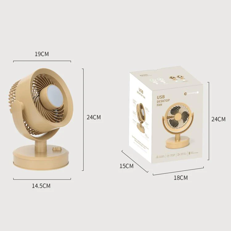 Desktop Fan Outdoor Student Office Portable Rechargeable USB Tabletop Small Fan, Color: With Light (Khaki) - Image 3