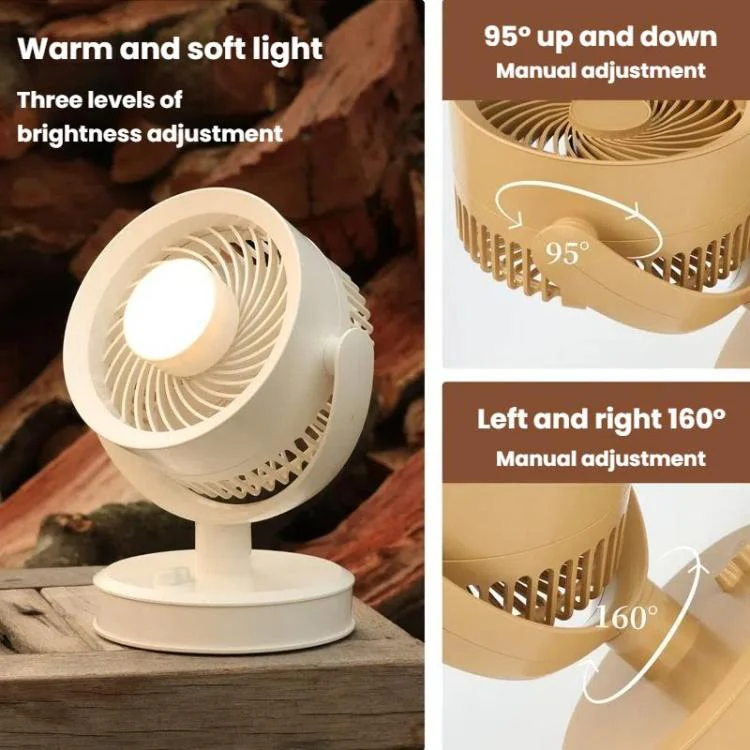 Desktop Fan Outdoor Student Office Portable Rechargeable USB Tabletop Small Fan, Color: With Light (Khaki) - Image 7