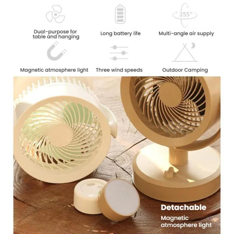 Desktop Fan Outdoor Student Office Portable Rechargeable USB Tabletop Small Fan, Color: With Light (White) - Image 5