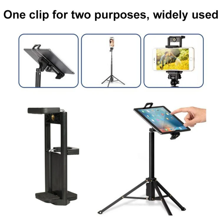 Desktop Live Dual-purpose Mobile Phone Holder Photography Tripod Tablet Clamp(Black) - Image 7