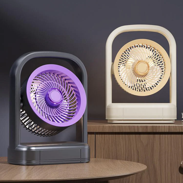 Desktop Wall-Mounted Electric Fan With Light Air Circulation Fan(Beige) - Image 2