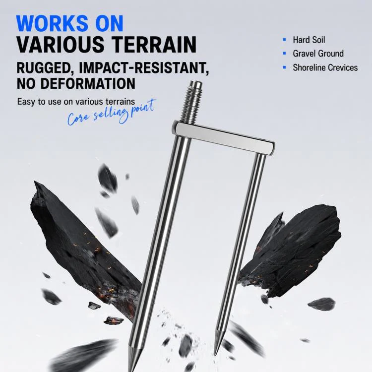 Detachable Umbrella Ground Stake Anti-Wind Peg with 12mm Universal Thread Interface, Style:Chrome-Plated 23cm 2-Prong - Image 6
