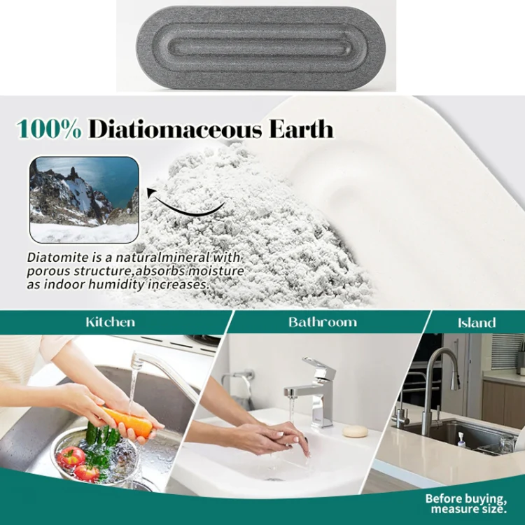 Diatomaceous Earth Countertop Water Absorbing Drying Mat Shelf Bathroom Sink Drainage Mat, Size: 30x10cm - Image 6