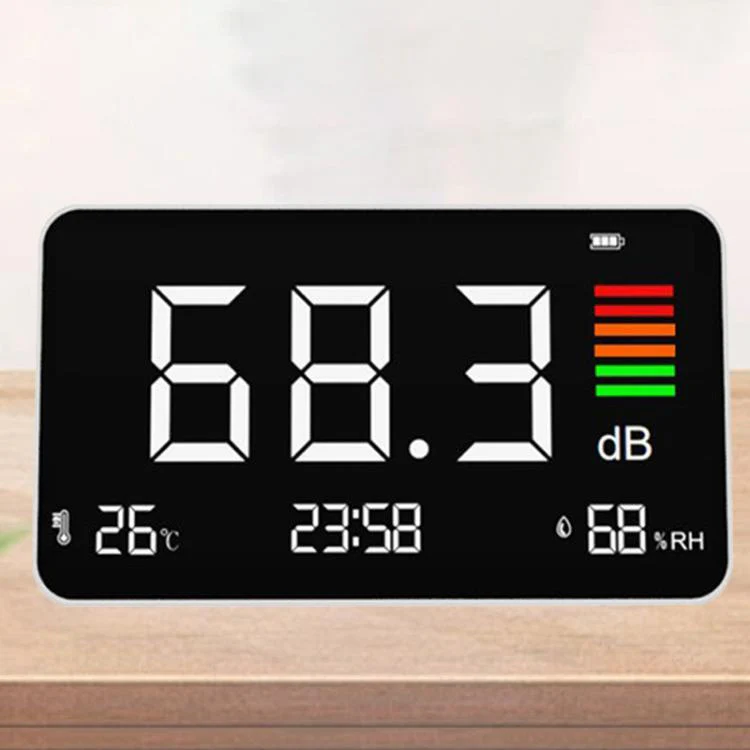 Digital 4-in-1 Noise Meter with Temperature & Humidity Sensor, Time Display Rechargeable Battery, Adjustable Backlight(DM219N) - Image 2