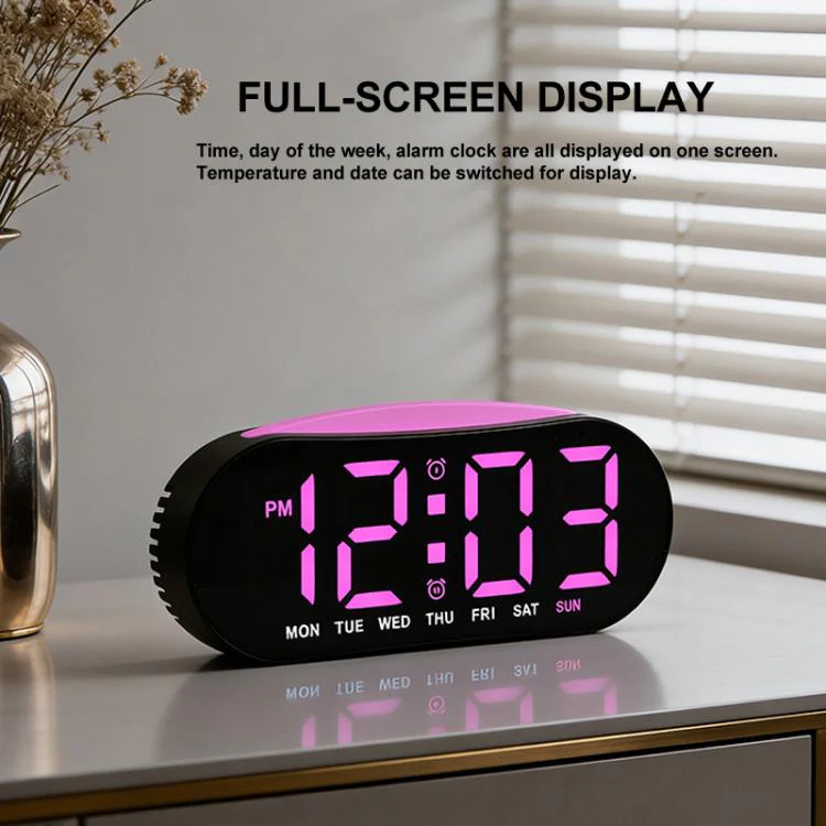 Digital Alarm Clock for Bedroom With Atmosphere Night Light, 2 Alarms, Week/Date/Temperature Display(Black Shell Blue Light) - Image 3