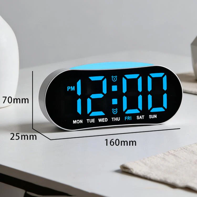 Digital Alarm Clock for Bedroom With Atmosphere Night Light, 2 Alarms, Week/Date/Temperature Display(Black Shell Blue Light) - Image 8