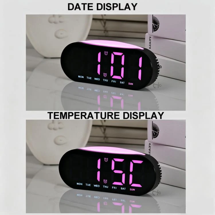 Digital Alarm Clock for Bedroom With Atmosphere Night Light, 2 Alarms, Week/Date/Temperature Display(Black Shell Yellow Light) - Image 4
