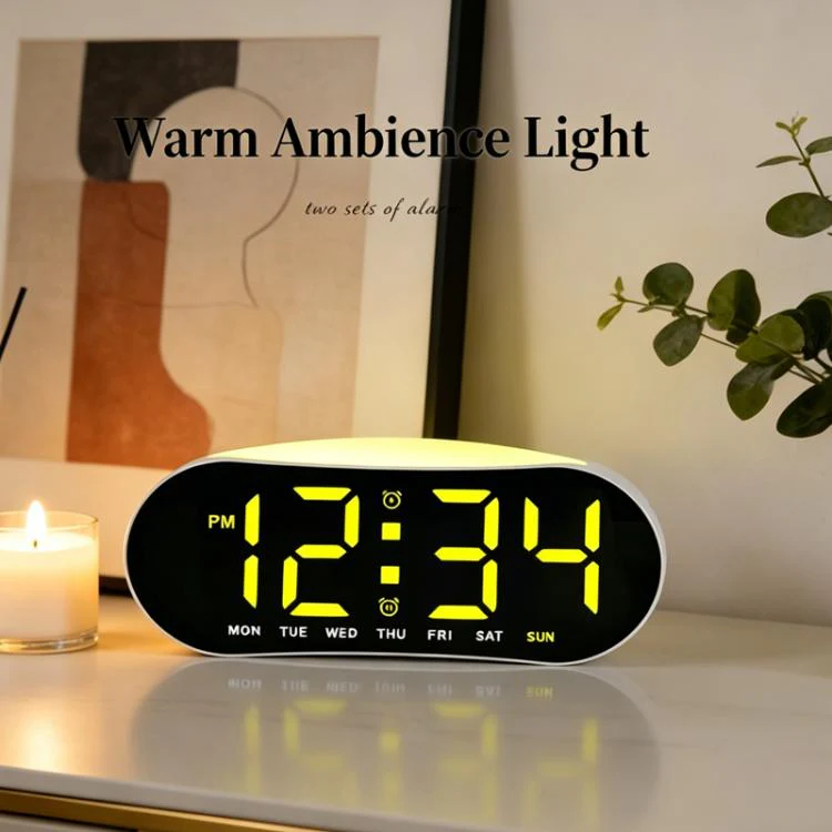 Digital Alarm Clock for Bedroom With Atmosphere Night Light, 2 Alarms, Week/Date/Temperature Display(Black Shell Yellow Light) - Image 5