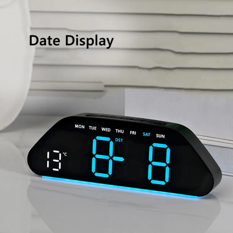 Digital Alarm Clock With Large LED Display 3 Brightness Levels, Auto-Dimming, Atmosphere Night Light & Timer(5530 Black Shell Green Light) - Image 3