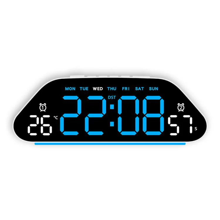 Digital Alarm Clock With Large LED Display 3 Brightness Levels, Auto-Dimming, Atmosphere Night Light & Timer(5530 White Shell Blue Light)