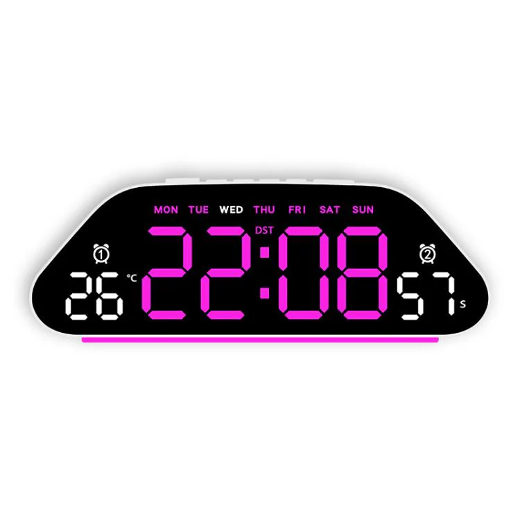 Digital Alarm Clock With Large LED Display 3 Brightness Levels, Auto-Dimming, Atmosphere Night Light & Timer(5530 White Shell Rose Red)