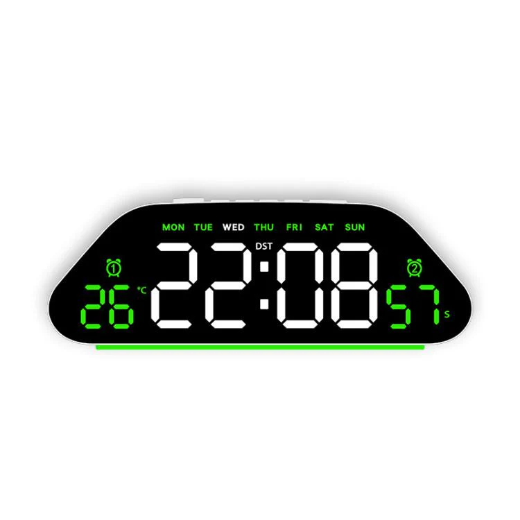 Digital Alarm Clock With Large LED Display 3 Brightness Levels, Auto-Dimming, Atmosphere Night Light & Timer(6689 White Shell Green Light)