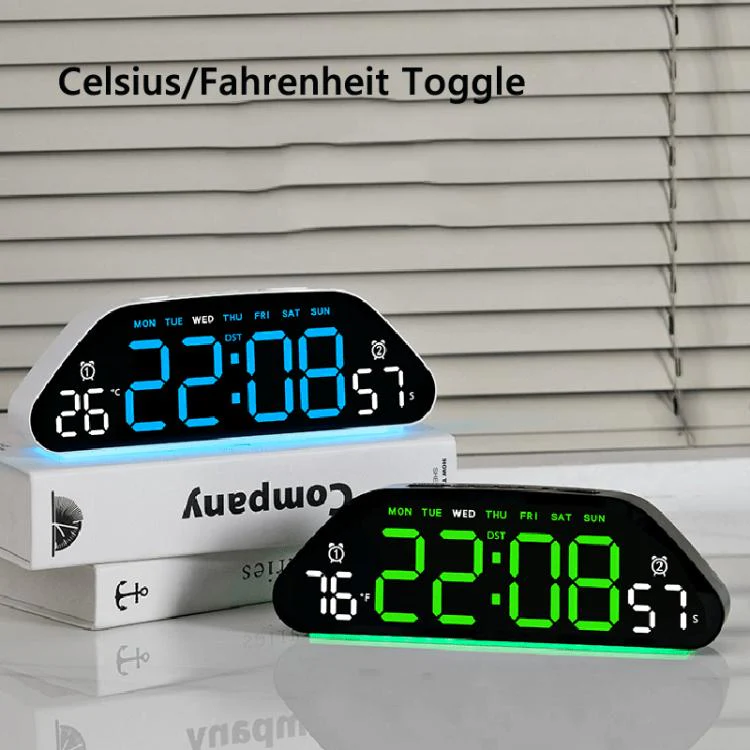Digital Alarm Clock With Large LED Display 3 Brightness Levels, Auto-Dimming, Atmosphere Night Light & Timer(6689 White Shell Green Light) - Image 7