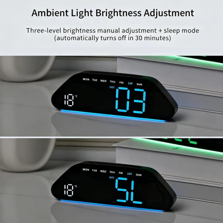 Digital Alarm Clock With Large LED Display 3 Brightness Levels, Auto-Dimming, Atmosphere Night Light & Timer(6689 White Shell Orange Light) - Image 4