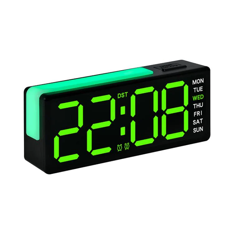 Digital Alarm Clock with RGB L-Shaped Night Light, Dual Alarms, Day/Date/Temperature Display, 3 Brightness Levels(5525 Black Shell Green Light)