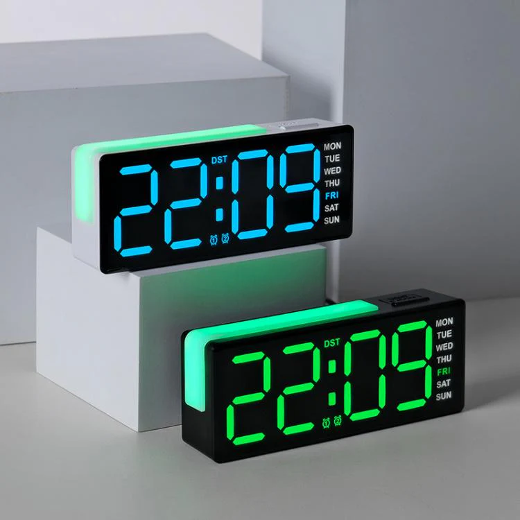 Digital Alarm Clock with RGB L-Shaped Night Light, Dual Alarms, Day/Date/Temperature Display, 3 Brightness Levels(5525 Black Shell Green Light) - Image 2