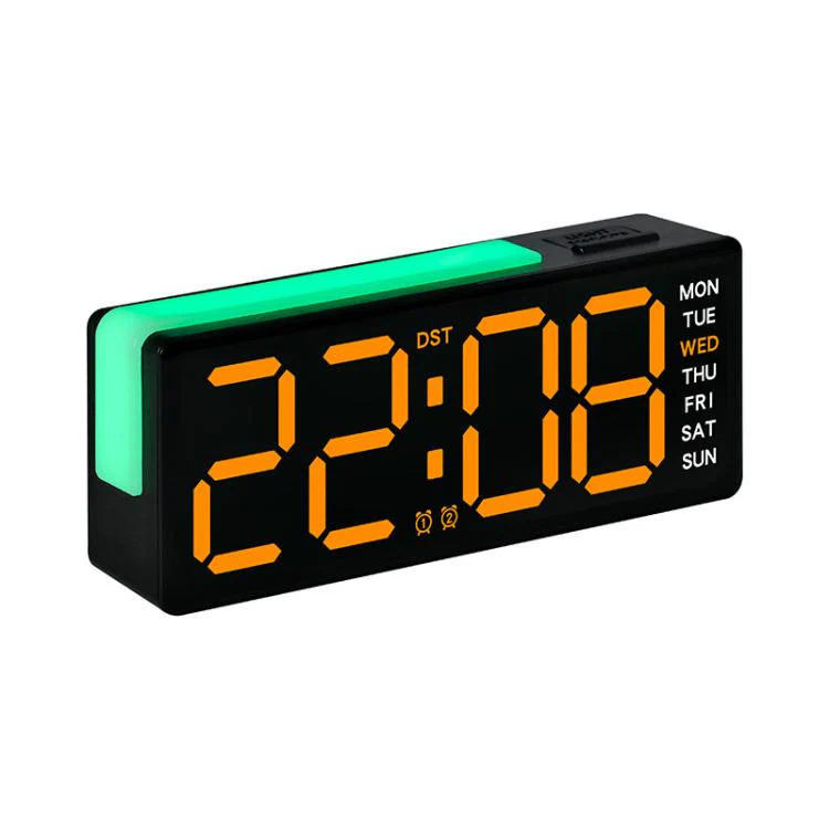 Digital Alarm Clock with RGB L-Shaped Night Light, Dual Alarms, Day/Date/Temperature Display, 3 Brightness Levels(5525 Black Shell Orange Light)