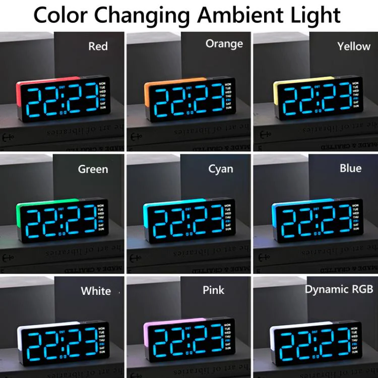 Digital Alarm Clock with RGB L-Shaped Night Light, Dual Alarms, Day/Date/Temperature Display, 3 Brightness Levels(5525 Black Shell Orange Light) - Image 3