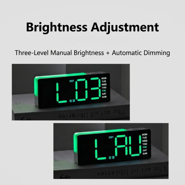 Digital Alarm Clock with RGB L-Shaped Night Light, Dual Alarms, Day/Date/Temperature Display, 3 Brightness Levels(5525 Black Shell Orange Light) - Image 6