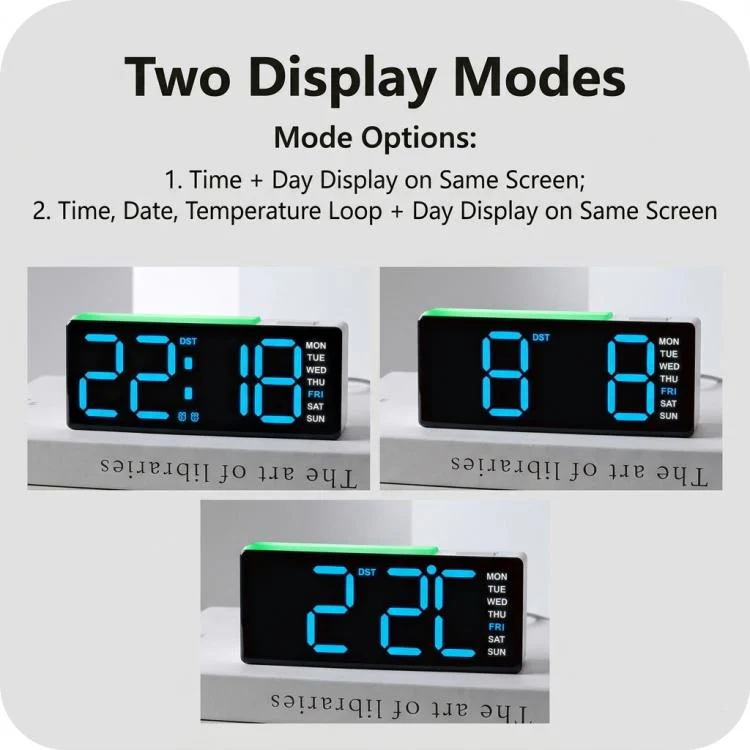 Digital Alarm Clock with RGB L-Shaped Night Light, Dual Alarms, Day/Date/Temperature Display, 3 Brightness Levels(5525 Black Shell Pink Light) - Image 4