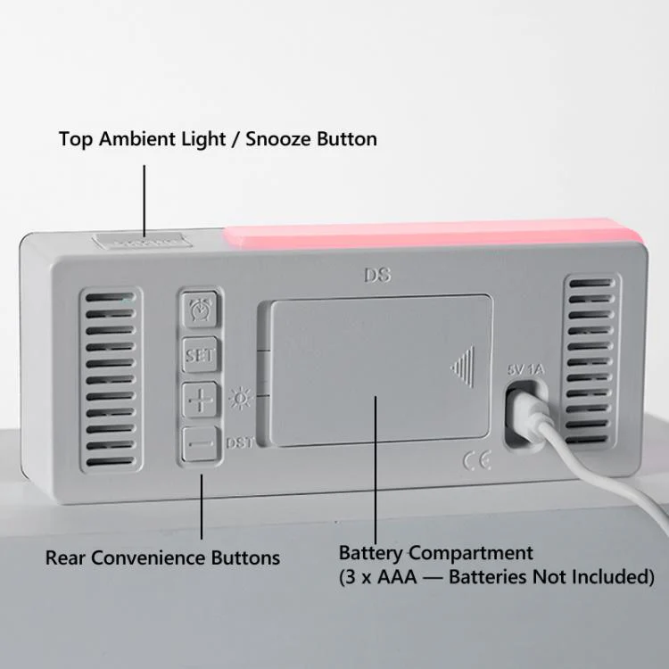 Digital Alarm Clock with RGB L-Shaped Night Light, Dual Alarms, Day/Date/Temperature Display, 3 Brightness Levels(6682 Black Shell) - Image 7