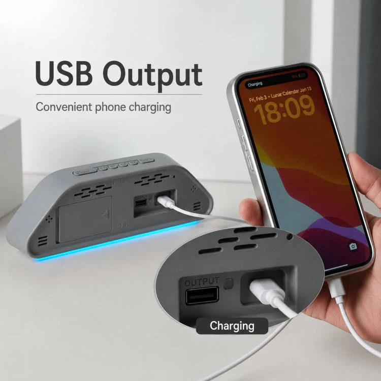 Digital Alarm Clock With USB Output Charger Accurate To The Second LED Desk Clock(5535B Fabric Texture) - Image 6