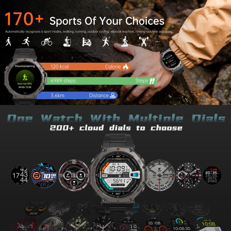 DM58 1.43 Inch AMOLED Screen GPS Smart Watch 5ATM Waterproof Sports Watch(Black) - Image 5