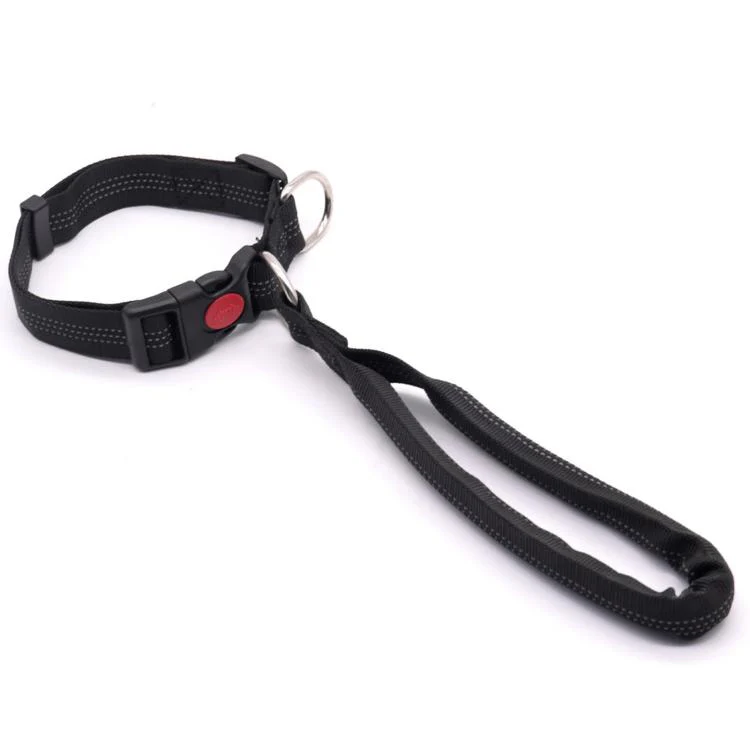 Dog Collar With Integrated Control Handle Heavy Duty Nylon Leash With Safety Lock Buckle For Medium Large Dogs(Black) - Image 2
