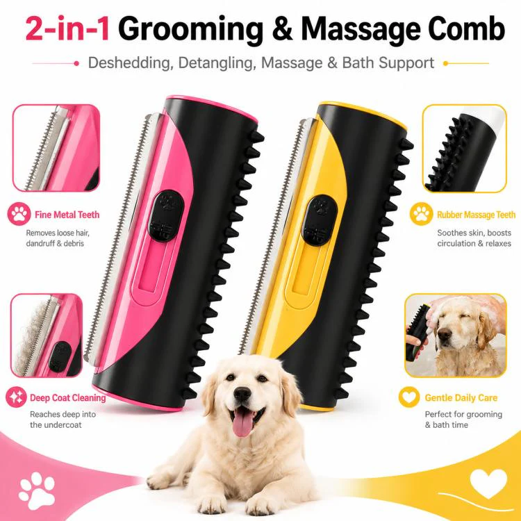 Dog Massage Comb Pet Shedding Cleaning Grooming Tool(Red) - Image 2