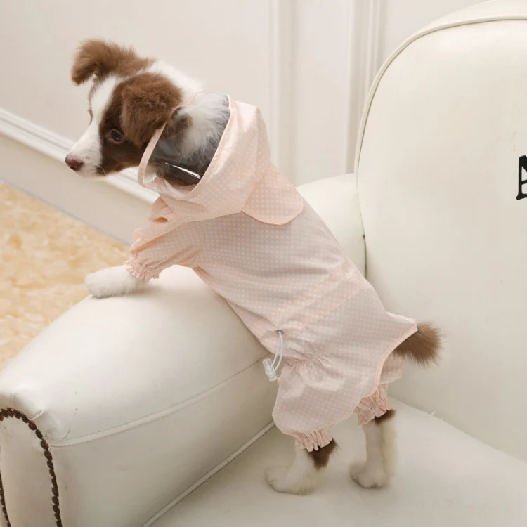 Dog Raincoat Out Four Foot Waterproof Dust Clothes Pet Raincoat, Size: L(Apricot) - Image 6