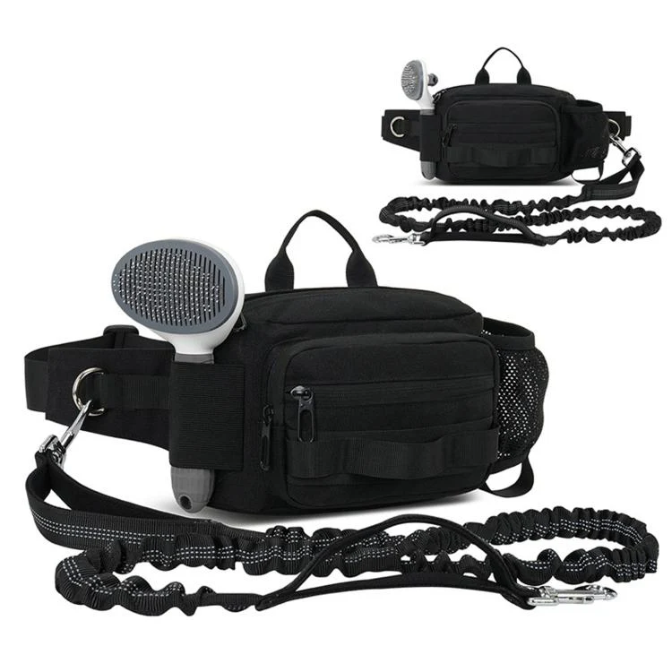 Dog Walking Bag With Leash Multifunctional Outdoor Sports Water Bottle Waist Pack(Black)