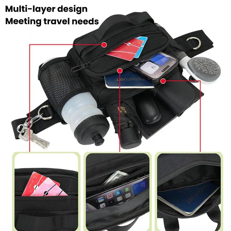 Dog Walking Bag With Leash Multifunctional Outdoor Sports Water Bottle Waist Pack(Black) - Image 5