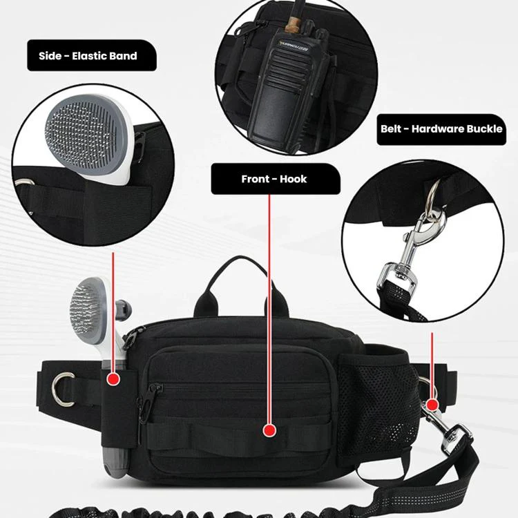 Dog Walking Bag With Leash Multifunctional Outdoor Sports Water Bottle Waist Pack(Black) - Image 6