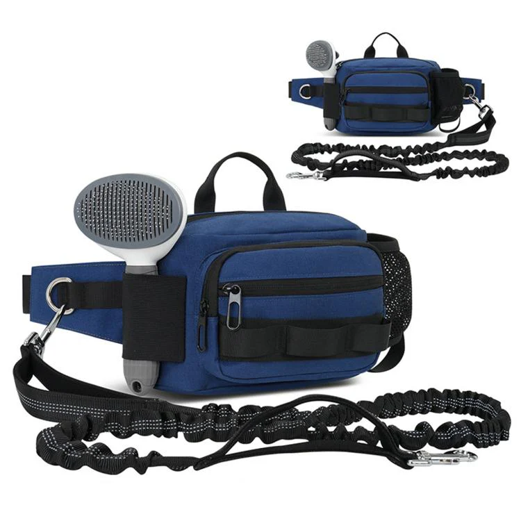 Dog Walking Bag With Leash Multifunctional Outdoor Sports Water Bottle Waist Pack(Dark Blue)