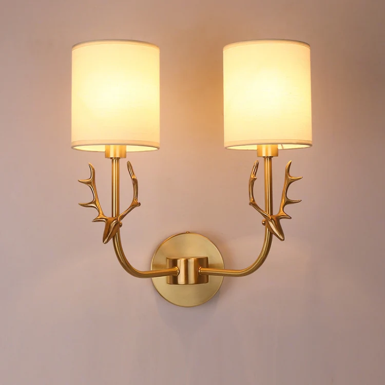 Double Heads Corridor Aisle Personality Creative Copper Antler Wall Lamp, Power source: Warm Light 5W - Image 4