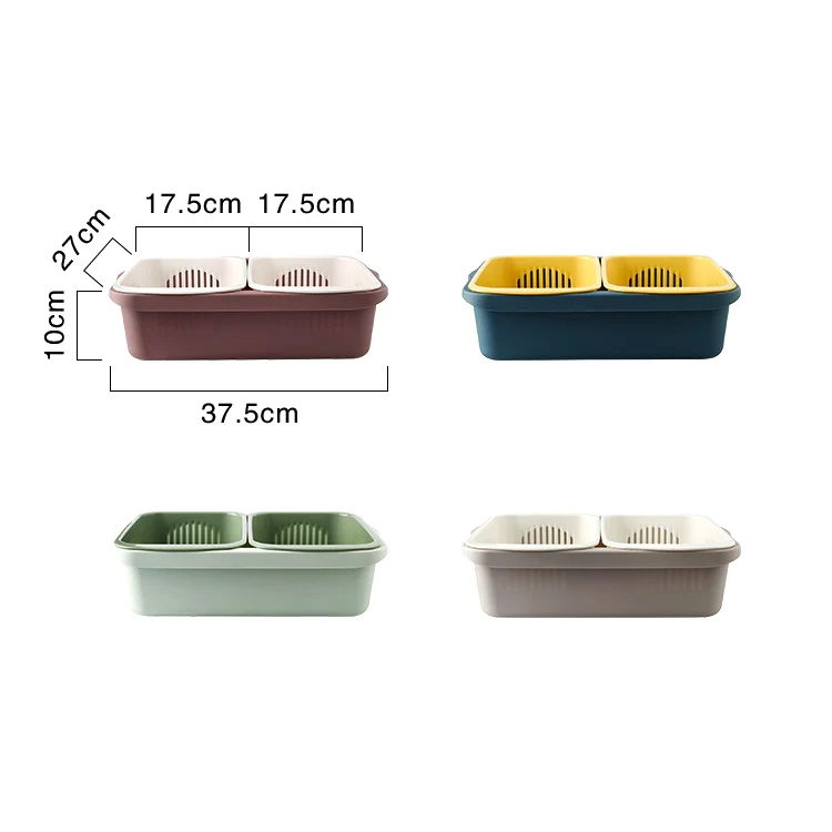 Double-layer Classification Square Drain Basket Kitchen Household Plastic Fruit and Vegetable Basket(Dark Red) - Image 4