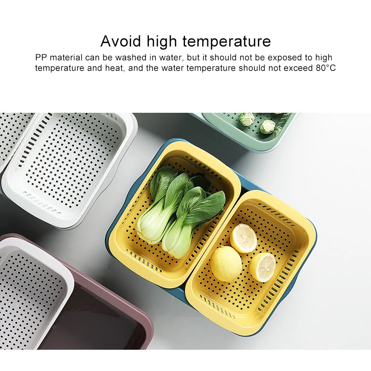 Double-layer Classification Square Drain Basket Kitchen Household Plastic Fruit and Vegetable Basket(Dark Red) - Image 5