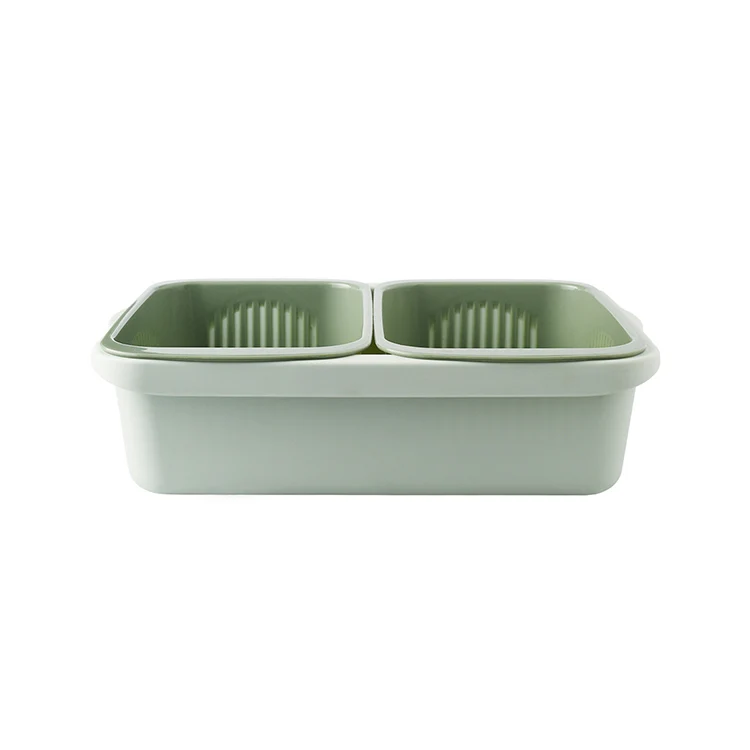 Double-layer Classification Square Drain Basket Kitchen Household Plastic Fruit and Vegetable Basket(Grass Green) - Image 2