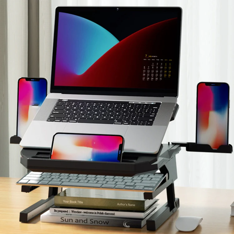Double Layer Foldable Lift Laptop Stand Aluminum Computer Heightening Bracket(Black) - Image 2