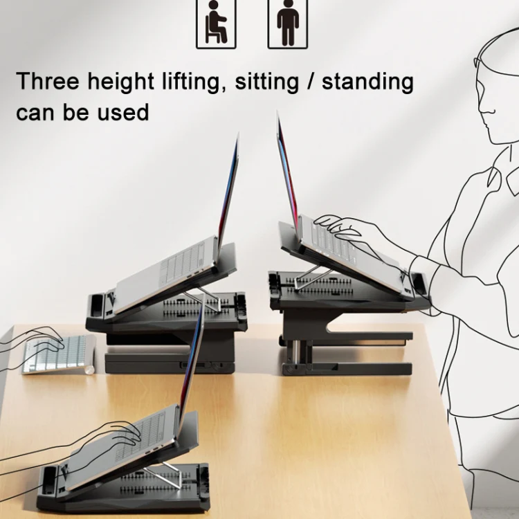 Double Layer Foldable Lift Laptop Stand Aluminum Computer Heightening Bracket(Black) - Image 5