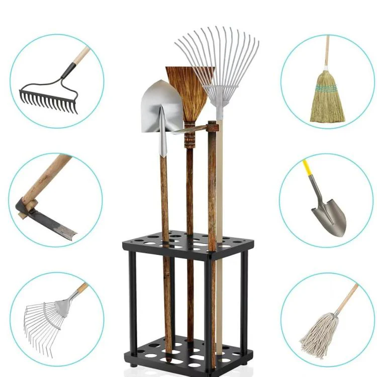 Double Layer Metal Storage Rack Shelf Powder Coated Rustic Tool Rack Hoe Broom Shovel Storage Rack - Image 2