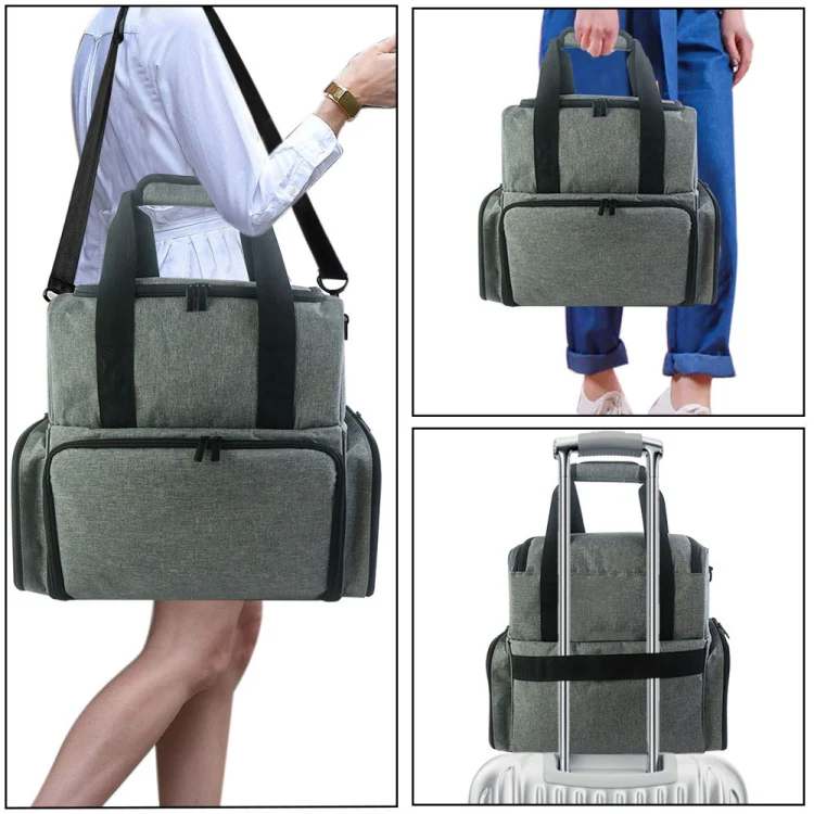 Double Layer Multifunctional Removable Nail Polish Crossbody Storage Cosmetic Bag(Grey) - Image 5