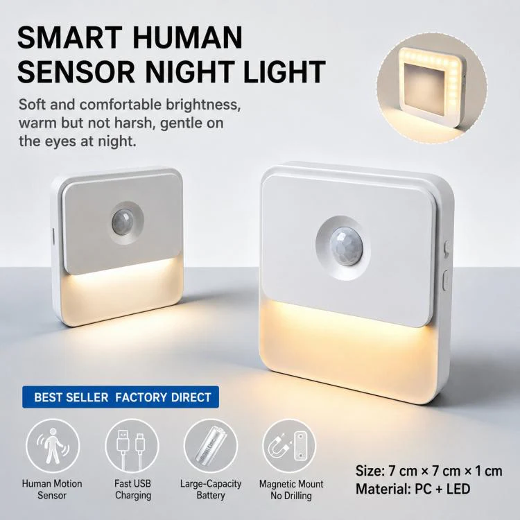 Double-Sided Emitting Magnetic Motion Sensor Night Light Type-C Rechargeable Stick on Wall Light(Warm Light) - Image 3