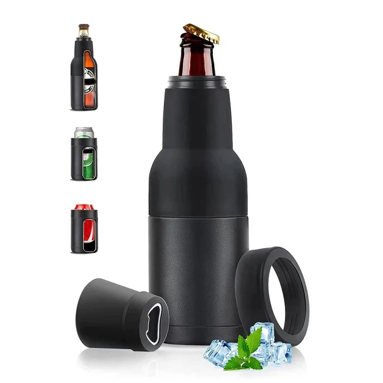 Double Vacuum 12oz Coke Can Insulated Mug 304 Stainless Steel Beer Cooler With Bottle Opener(Black)