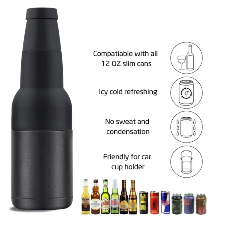 Double Vacuum 12oz Coke Can Insulated Mug 304 Stainless Steel Beer Cooler With Bottle Opener(Black) - Image 6