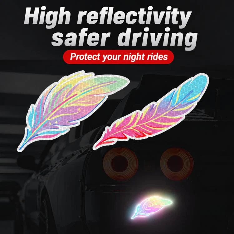 Dreamy Feather Reflective Car Stickers Bumper Scratch Cover Night Warning Decals, Style: B - Image 2