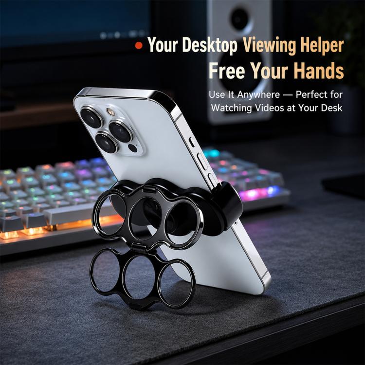 Dual 3-Finger Grip Clip Rotating Foldable Metal Phone Holder(Black) - Image 3