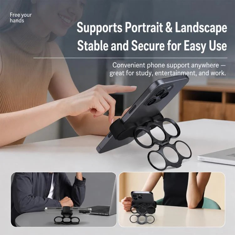 Dual 3-Finger Grip Clip Rotating Foldable Metal Phone Holder(Black) - Image 4