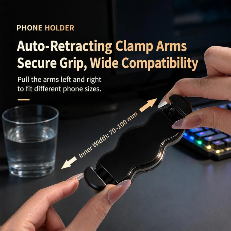 Dual 3-Finger Grip Clip Rotating Foldable Metal Phone Holder(Black) - Image 9